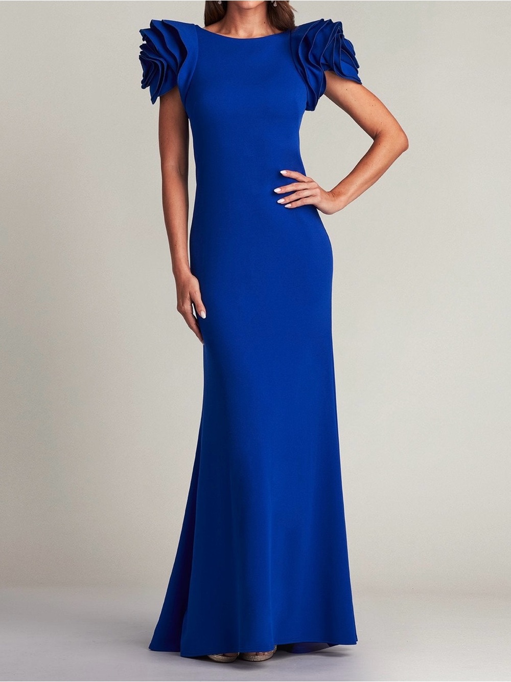 Rene Ruiz Collection New 3D Floral Sleeve Scuba Gown In Cobalt Size 8 $1,595.00